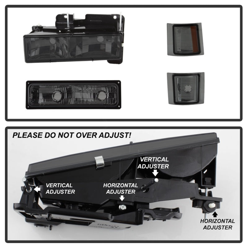 SPYDER Xtune Chevy Suburban 94-98 Headlights w/ Corner & Parking Lights 8pcs Smoked HD-JH-CCK88-AM-SM-SET 5072238