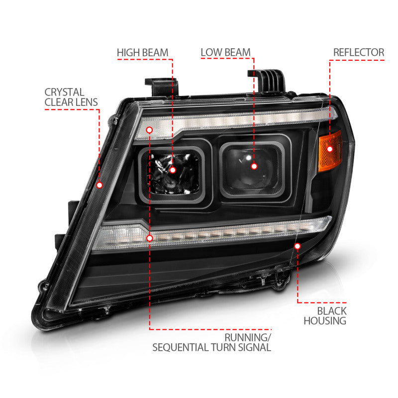 ANZO 09-20 Nissan Frontier Projector Headlights | Sequential & Switchback LED DRL