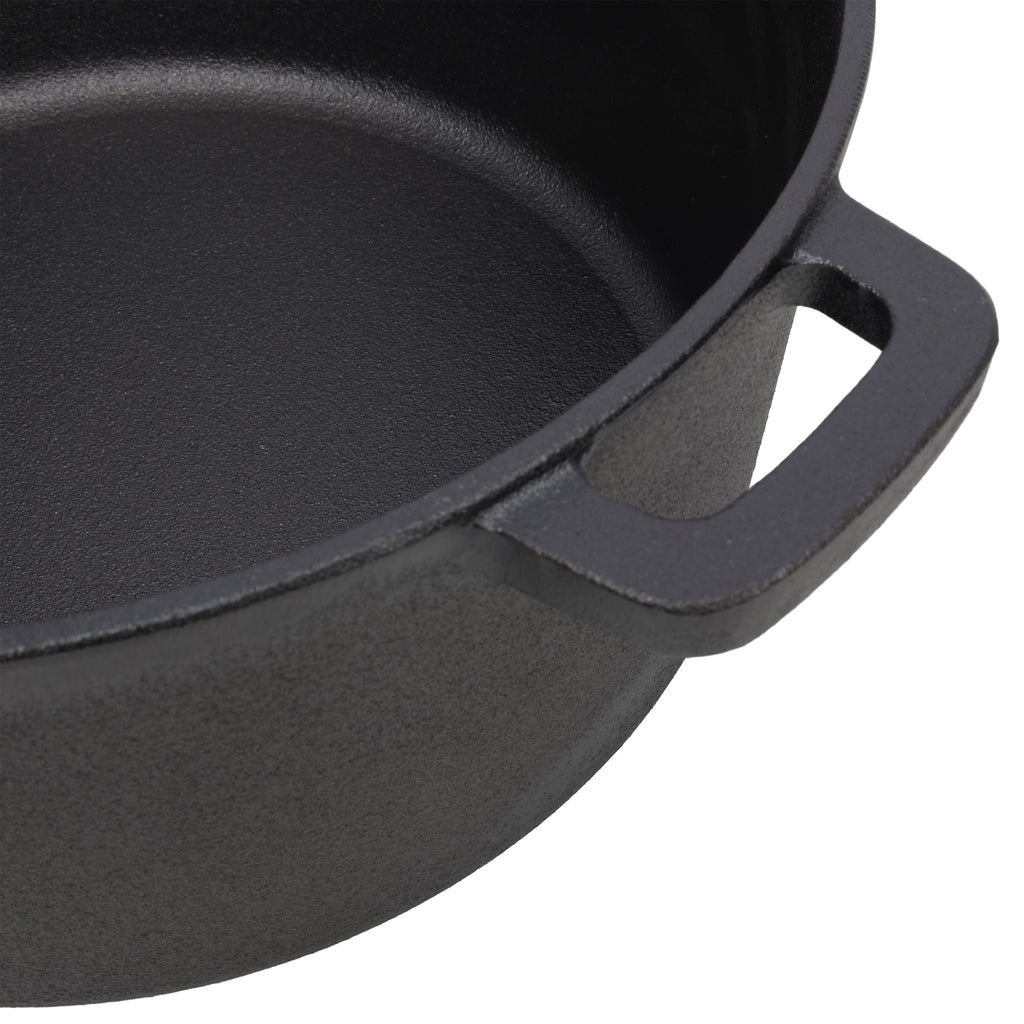 3 in 1 Pre-Seasoned Cast Iron Dutch Oven, Outdoor Camping Deep Pot, 5 Quart. Cover As A Skillet with Ribbed Bottom Design. With 2pcs Silicone Handel Covers, 1PC Lid Lifter.
