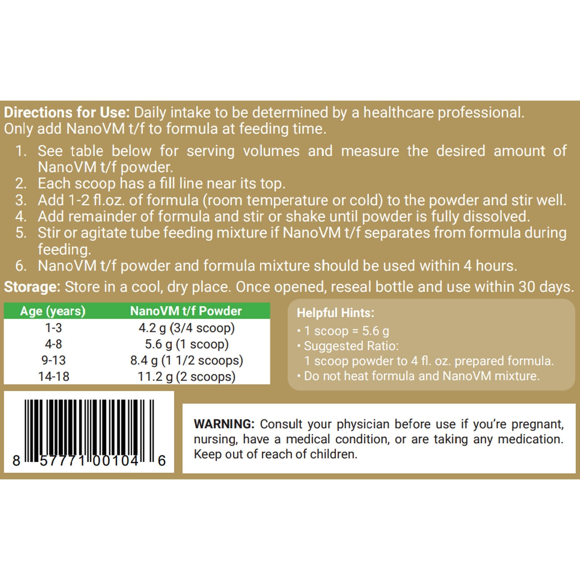 NanoVM® t/f Powder Pediatric Tube Feeding Formula, 275-gram jar 1190