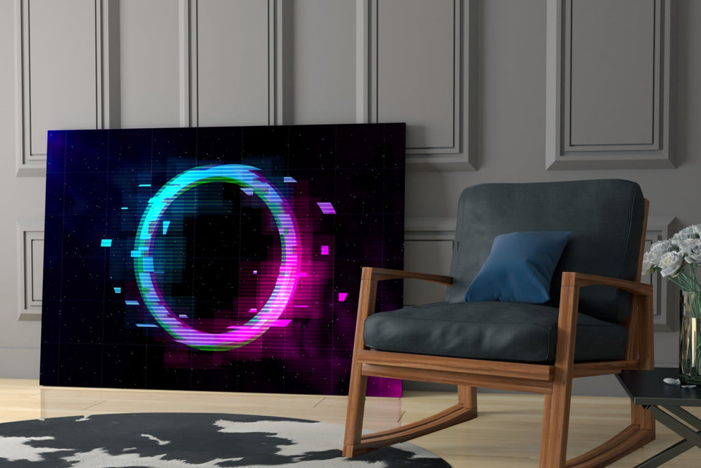 Glitch Neon Ring Magenta Haze Glass Wall Art
