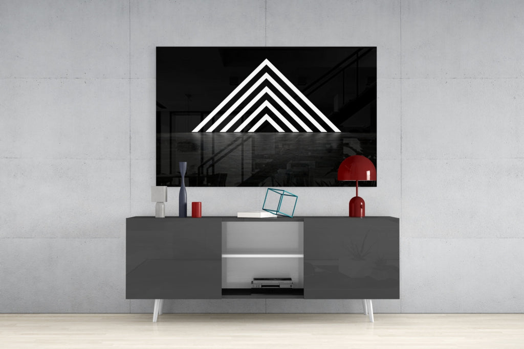 Glowing Chevron Pyramid on Black Glass Wall Art