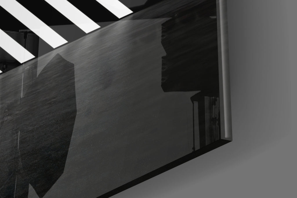 Glowing Chevron Pyramid on Black Glass Wall Art