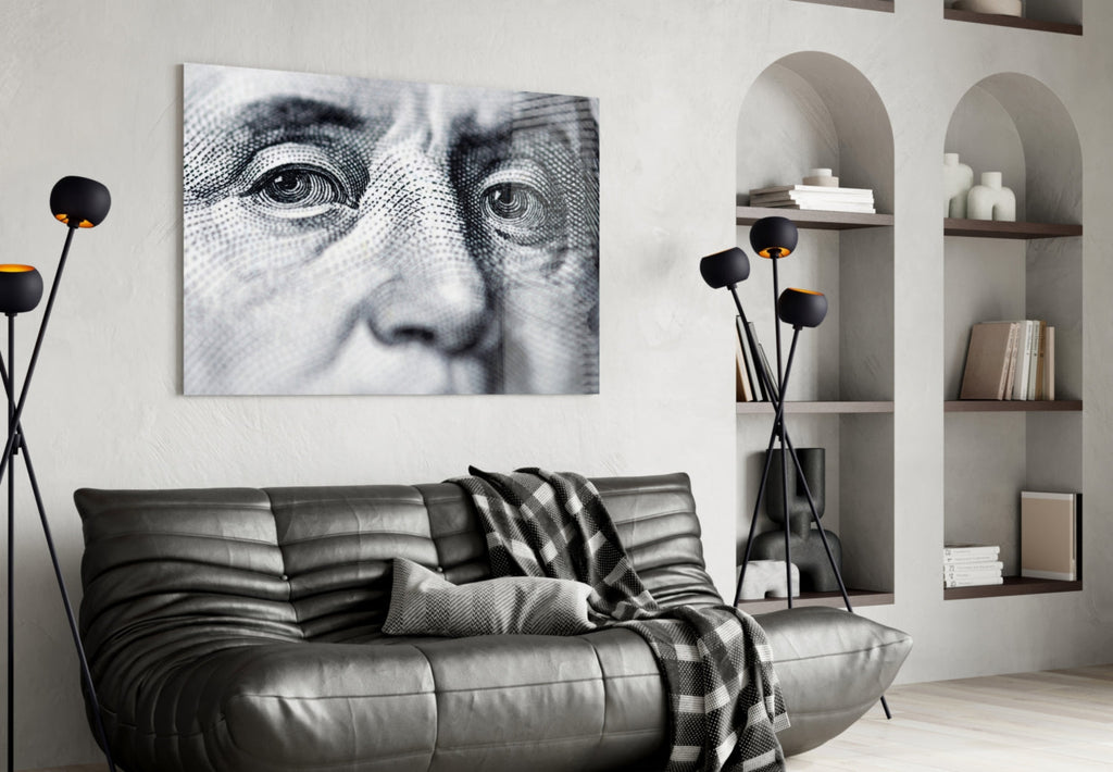 Engraved Banknote Portrait Eyes Glass Wall Art