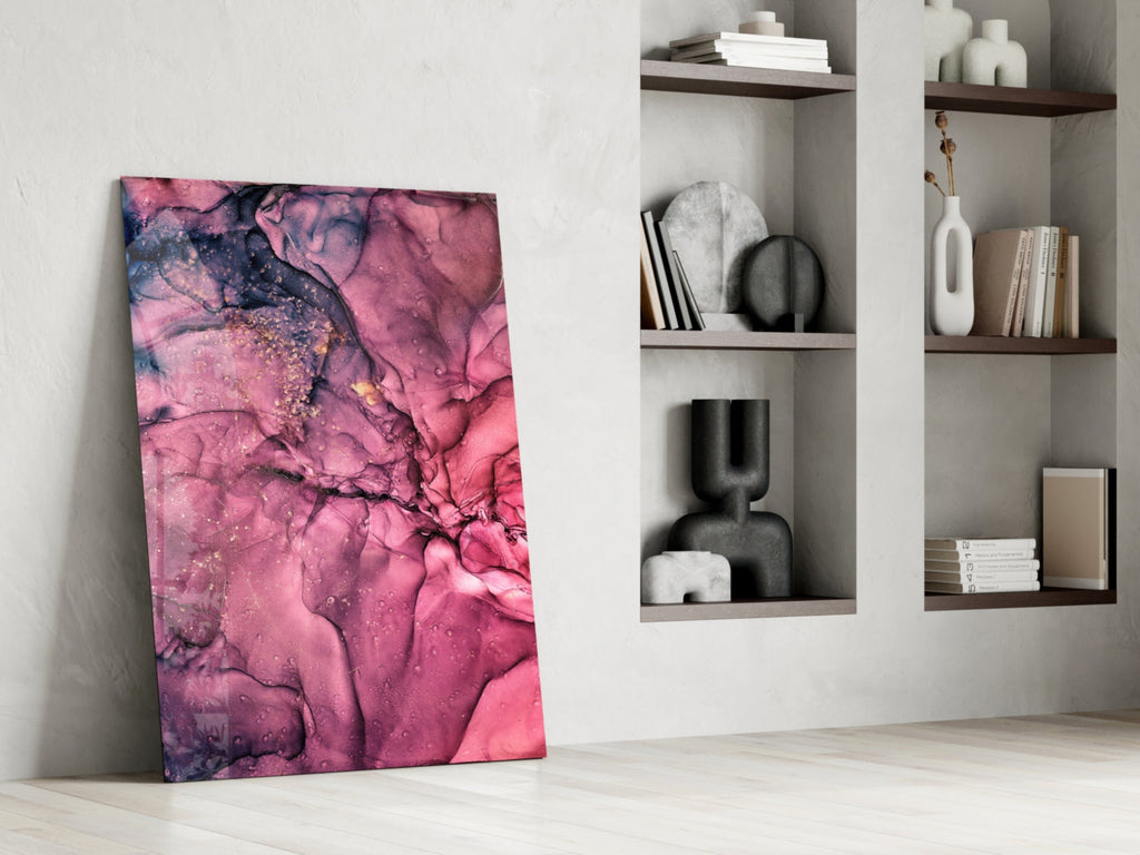 Magenta Pink Ink Bloom Glass Wall Art