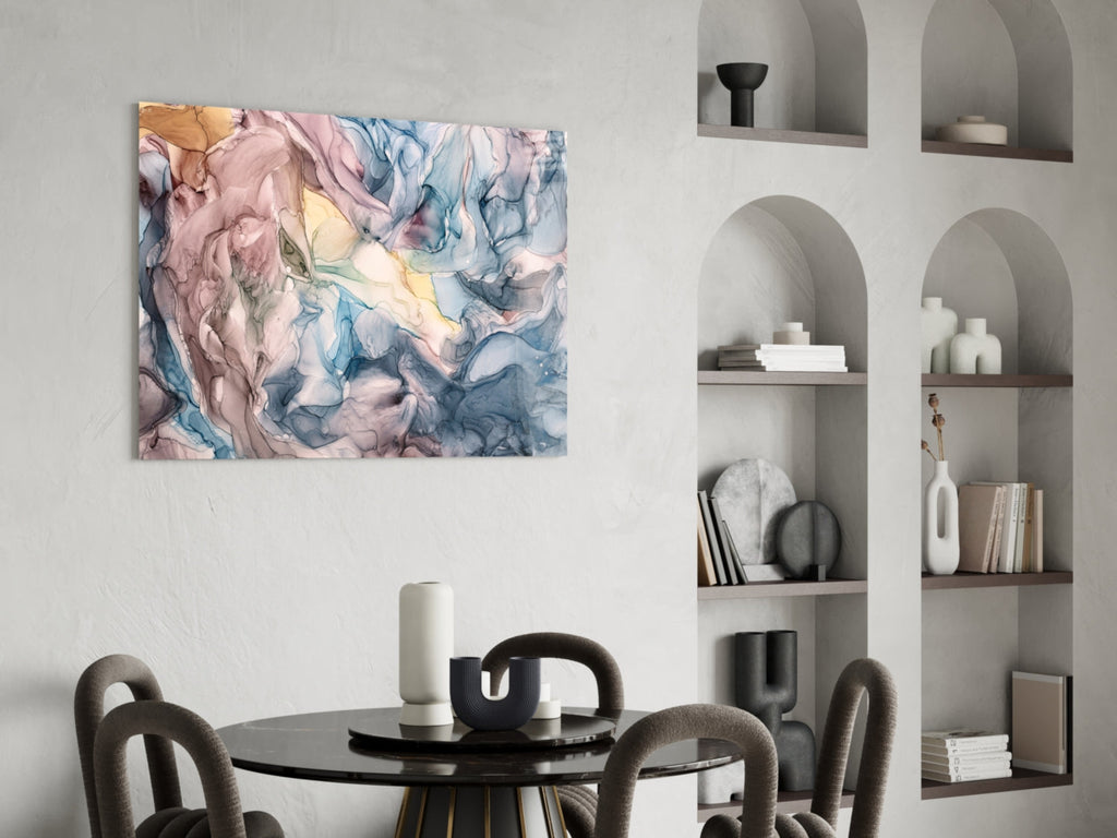 Pastel Blue Pink Ink Flow Glass Wall Art