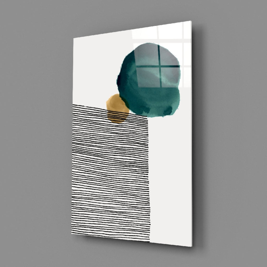 Teal Circle Black Stripes Gold Glass Wall Art