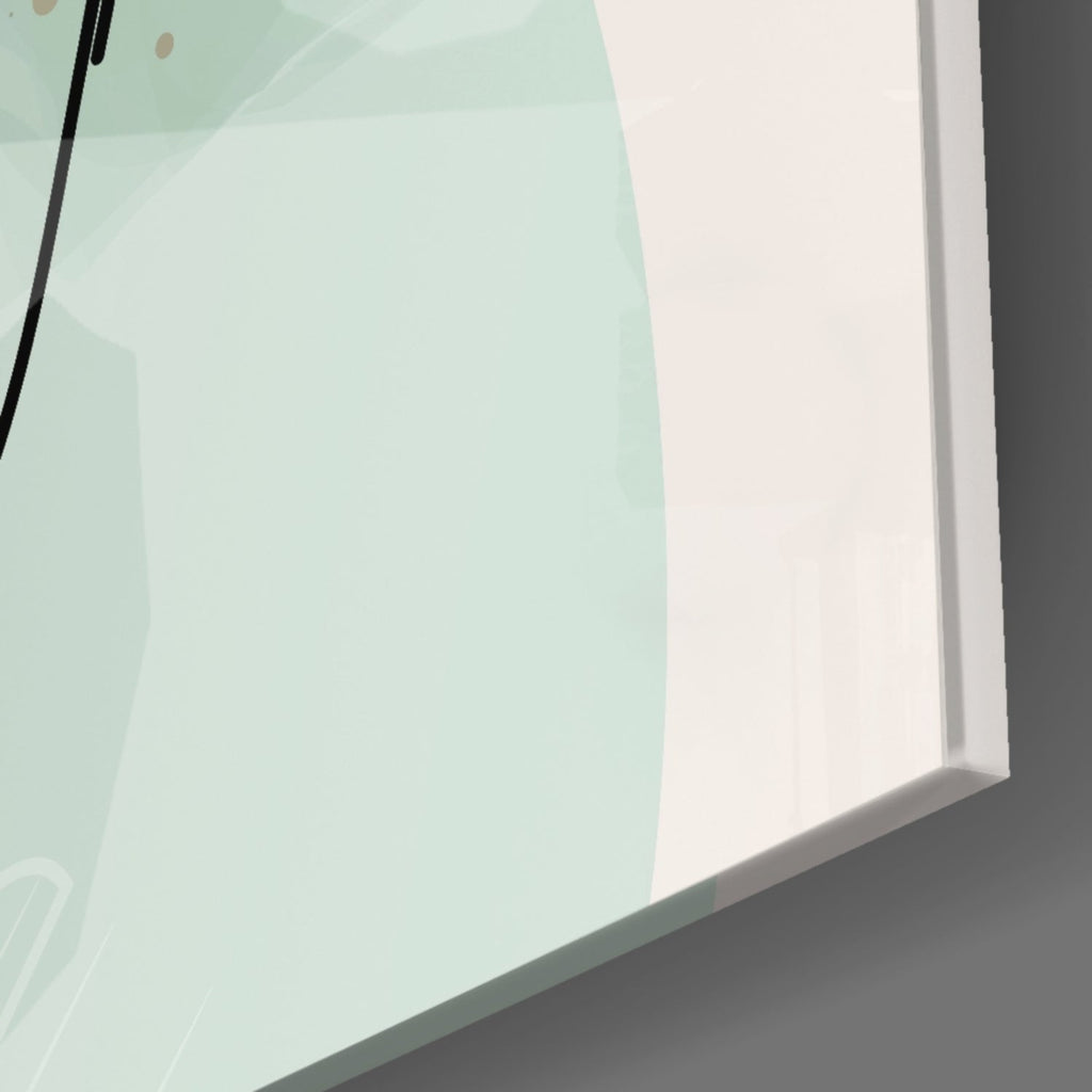 Twin Leaves Sage Green Line Glass Wall Art