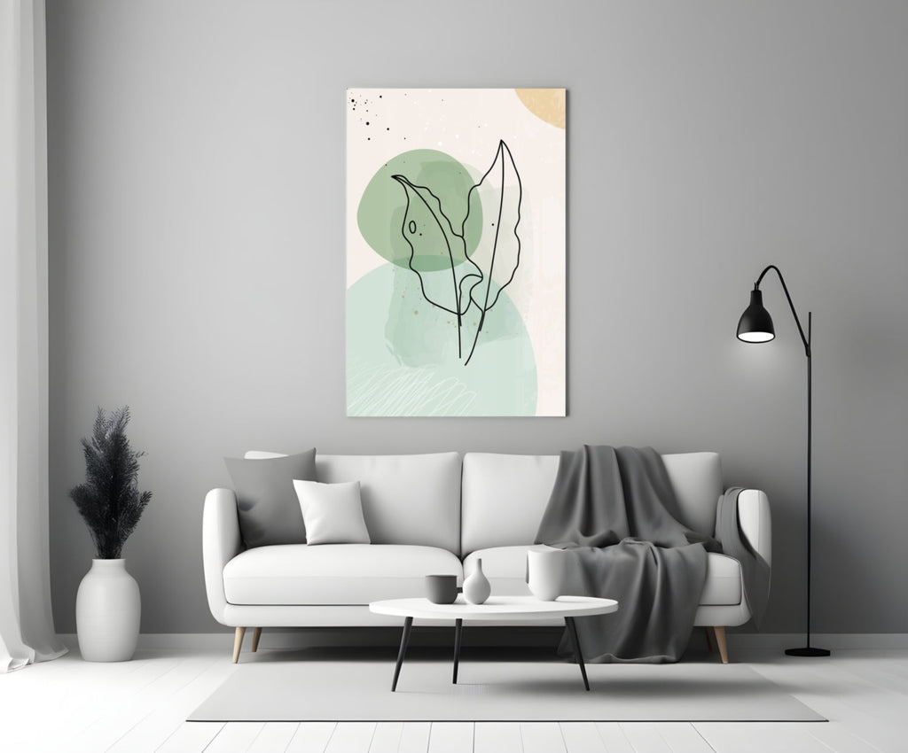 Twin Leaves Sage Green Line Glass Wall Art