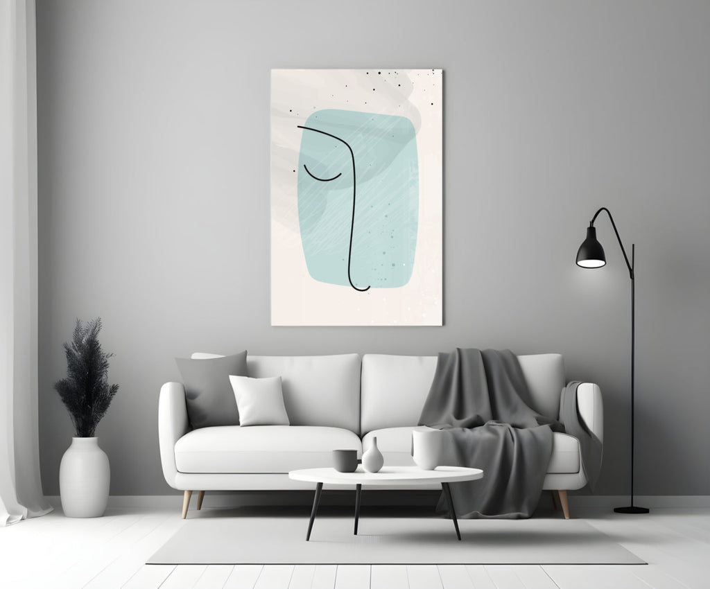 Mint Blob Minimal Line Face Glass Wall Art