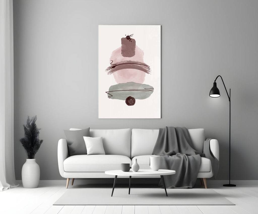 Mauve Pink Sage Stacked Blobs Glass Wall Art