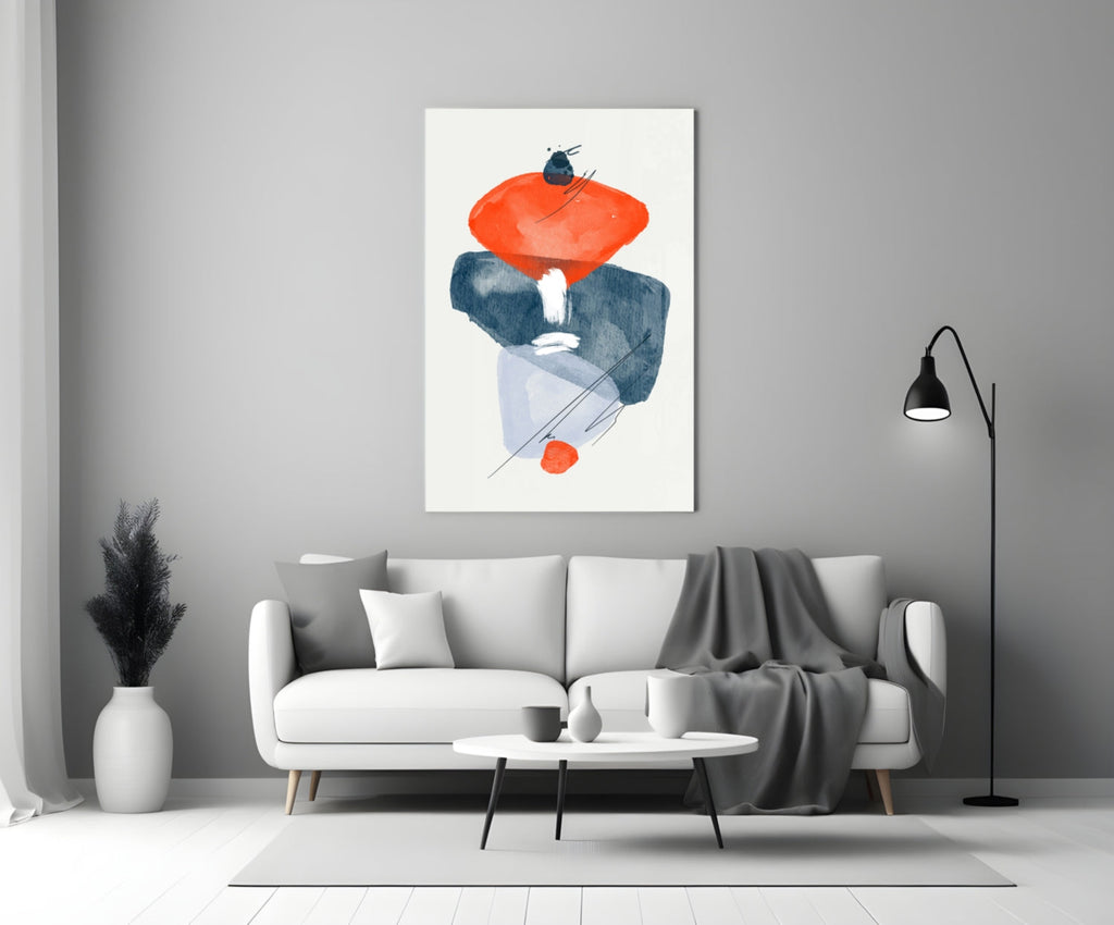 Orange Navy Watercolor Balance Glass Wall Art