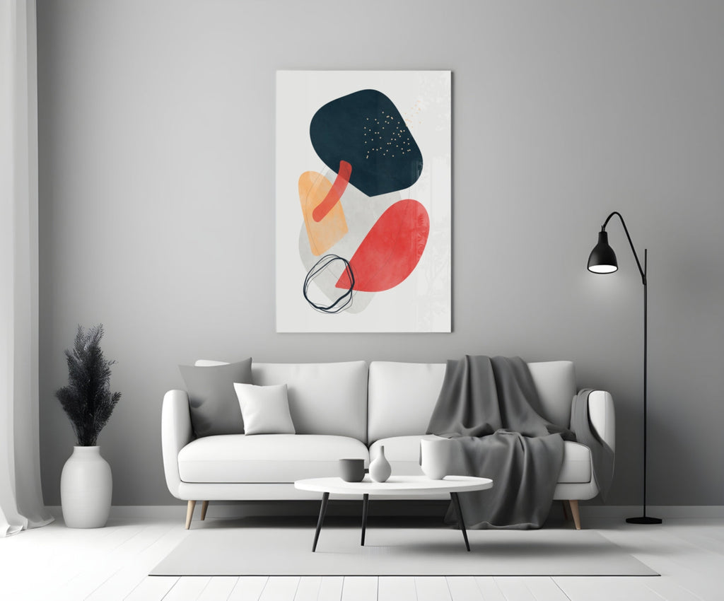 Bold Navy Red Mustard Shapes Glass Wall Art