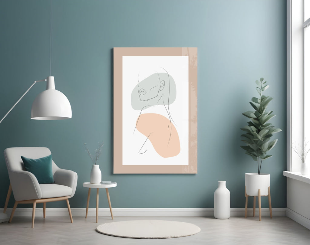 Sage Peach Line Portrait Glass Wall Art