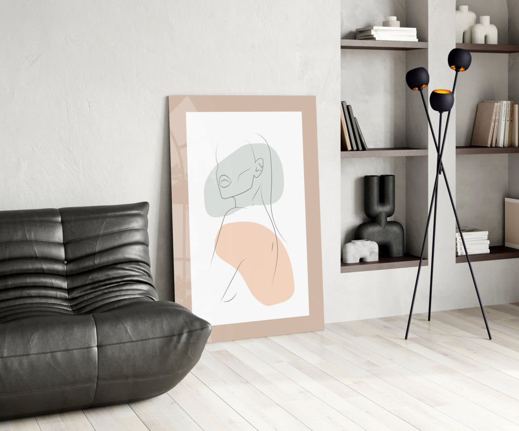 Sage Peach Line Portrait Glass Wall Art