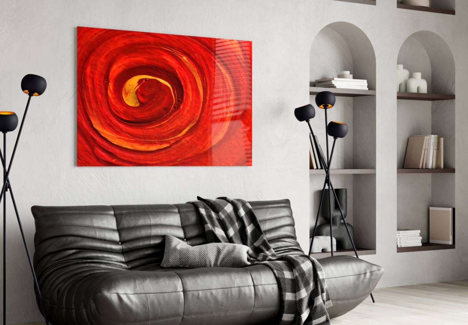 Molten Red Vortex Amber Ribbon Glass Wall Art