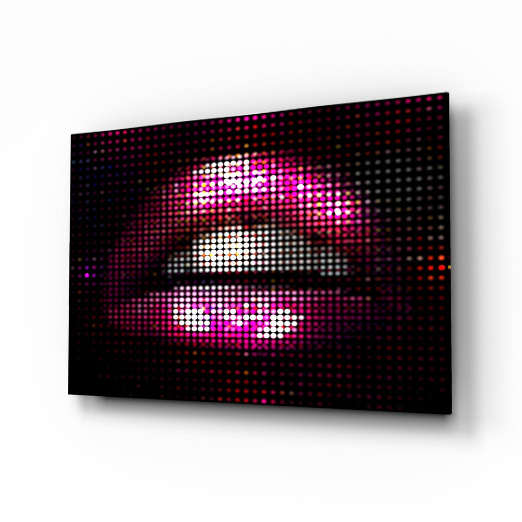 Pink Disco Dot Pixel Lips Glass Wall Art