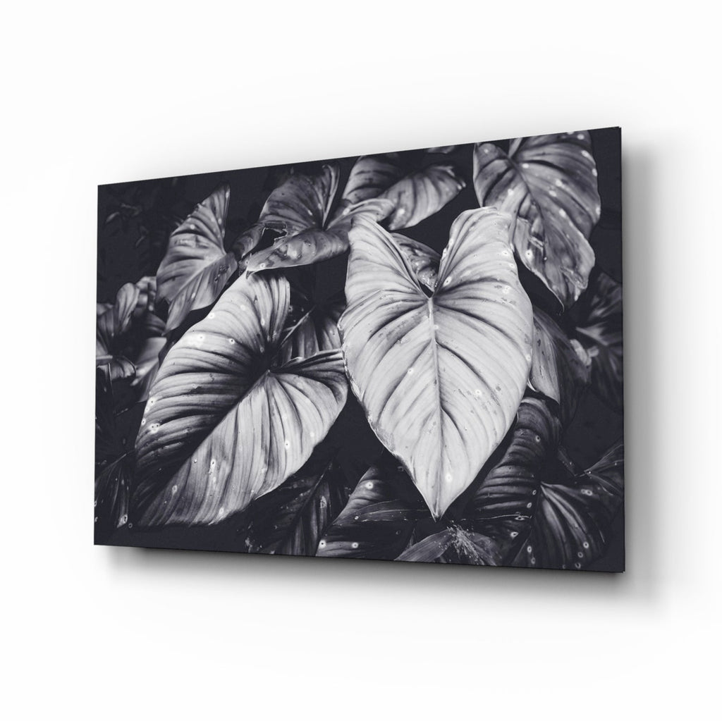 Monochrome Jungle Leaves Glass Wall Art