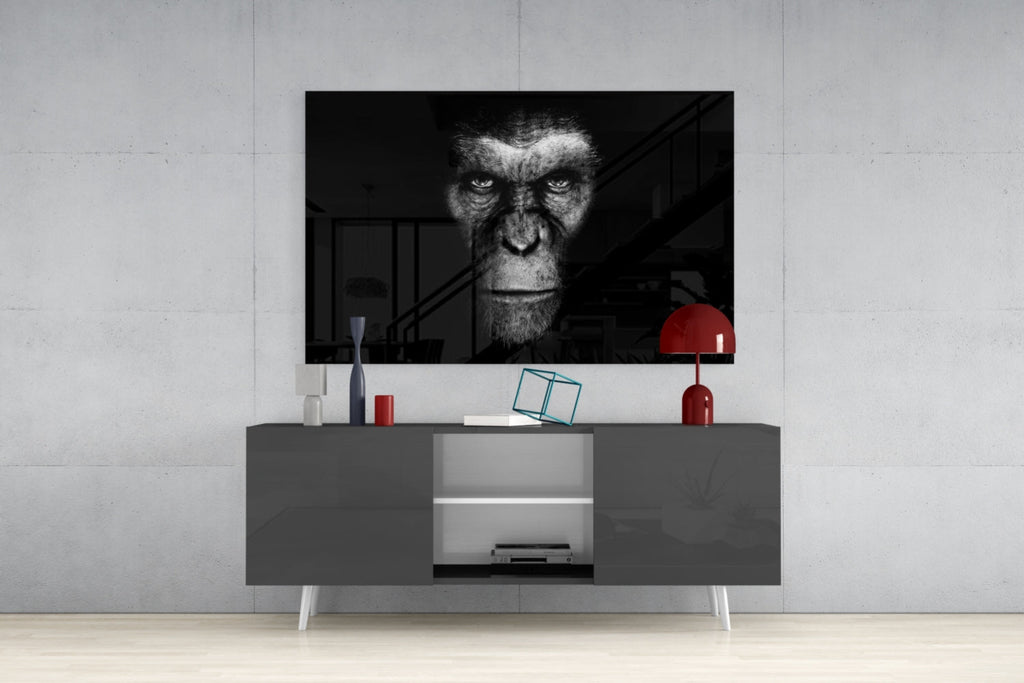 Black And White Ape Portrait Glass Wall Art