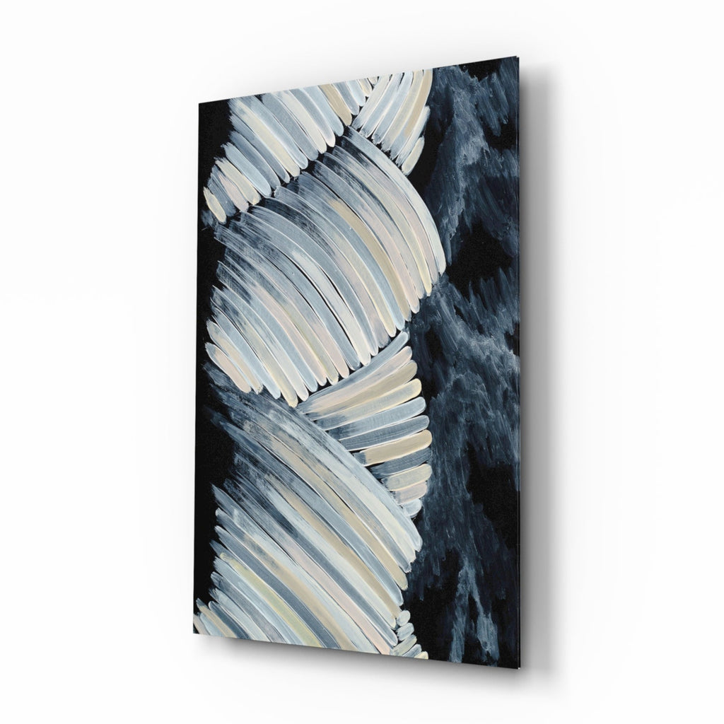 Cream Feather Wings Navy Glass Wall Art