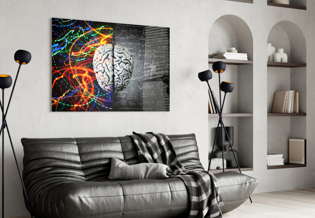 Color Streaks and Chalk Formula Brain Glass Wall Art