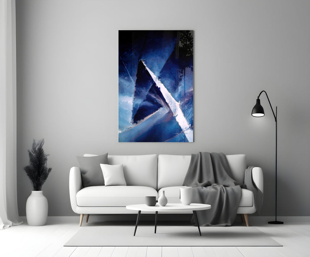 Deep Blue Palette Knife Abstract Glass Wall Art