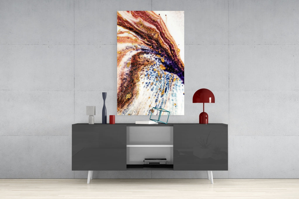 Copper and Blue Geode Ink Glass Wall Art