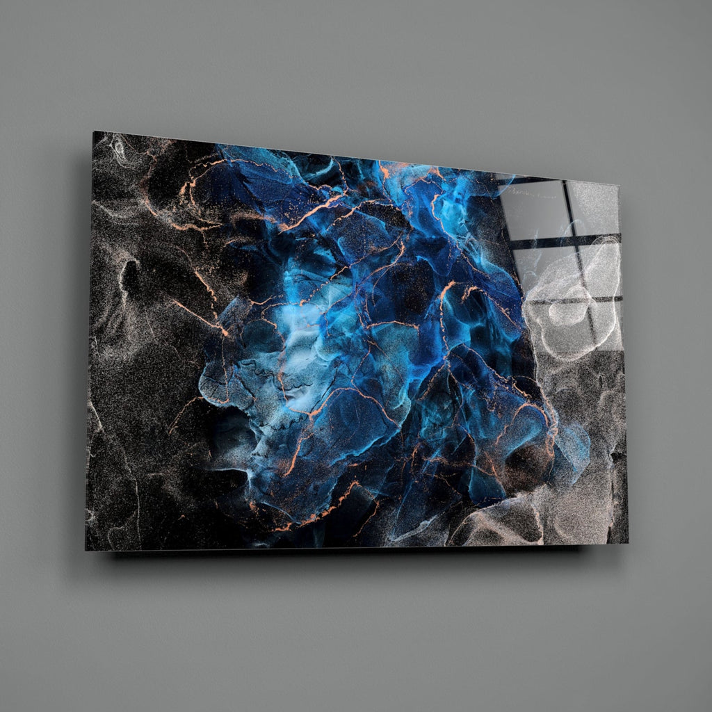 Sapphire Blue Ink Flow Glass Wall Art