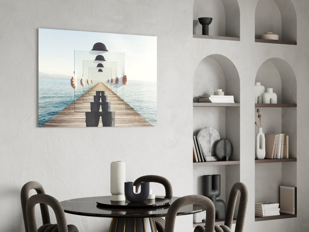 Surreal Recursive Pier Bowler Hat Man Glass Wall Art