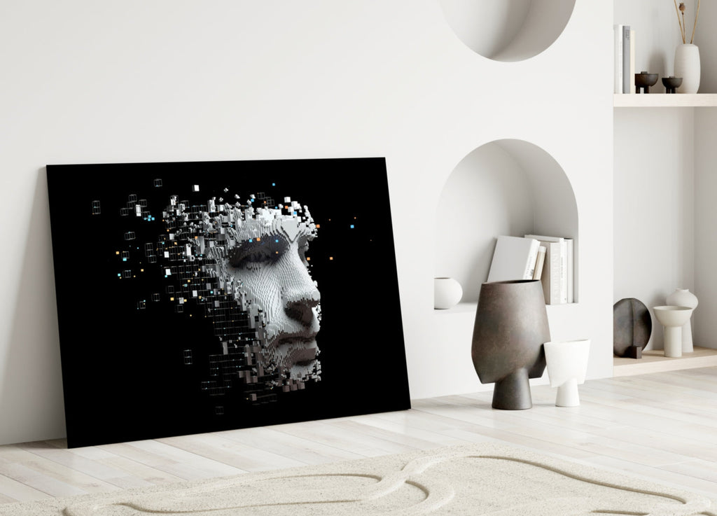 Pixel Dispersing Face Profile Glass Wall Art