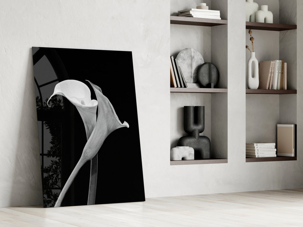 Monochrome Calla Lily Glass Wall Art