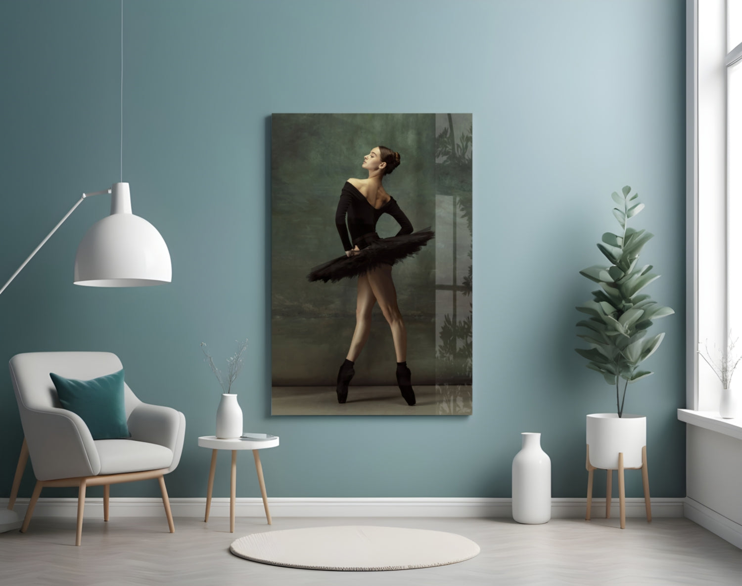 Poised Black Tutu Ballerina Glass Wall Art