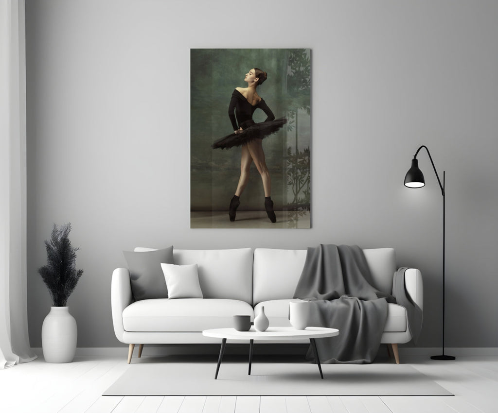 Poised Black Tutu Ballerina Glass Wall Art