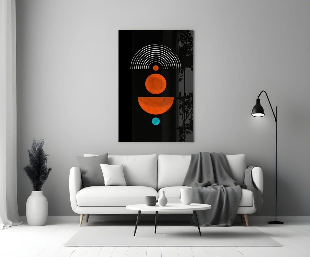 Orange Sun and Half Moon Arch Glass Wall Art
