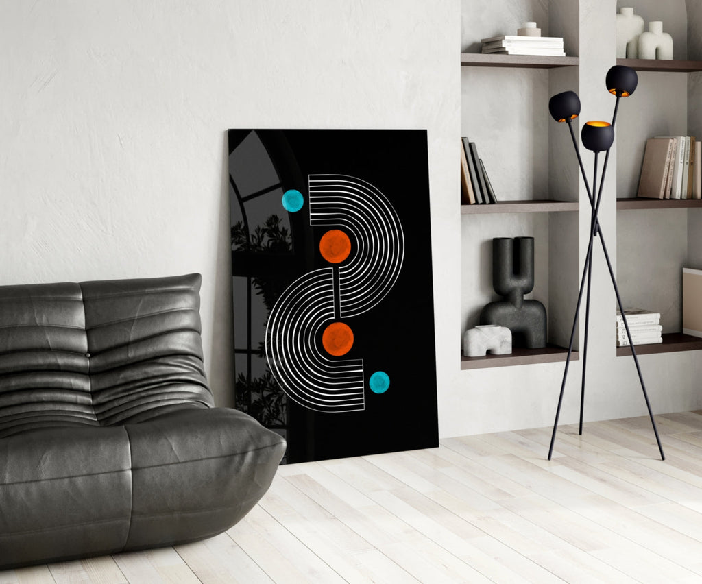 Black Mid Century S Arch Orange Dots Glass Wall Art