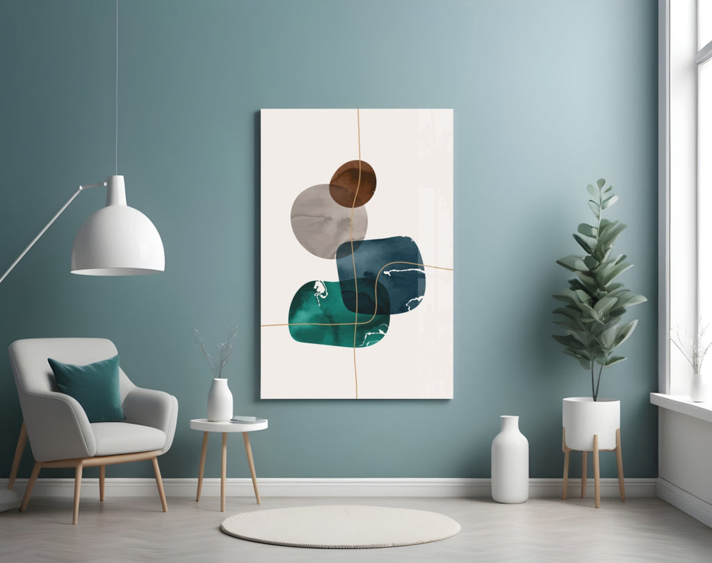 Stacked Navy Teal Ink Blobs Glass Wall Art