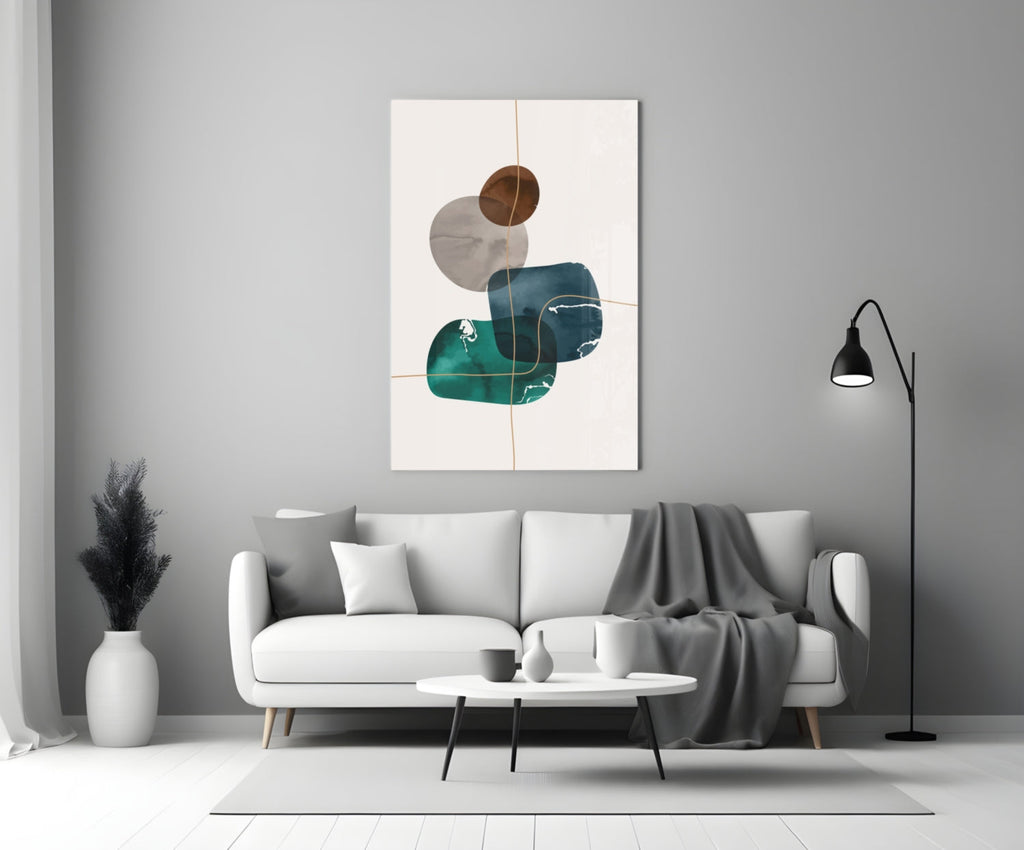 Stacked Navy Teal Ink Blobs Glass Wall Art