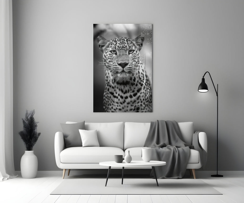 Bold Stare Leopard Portrait Glass Wall Art