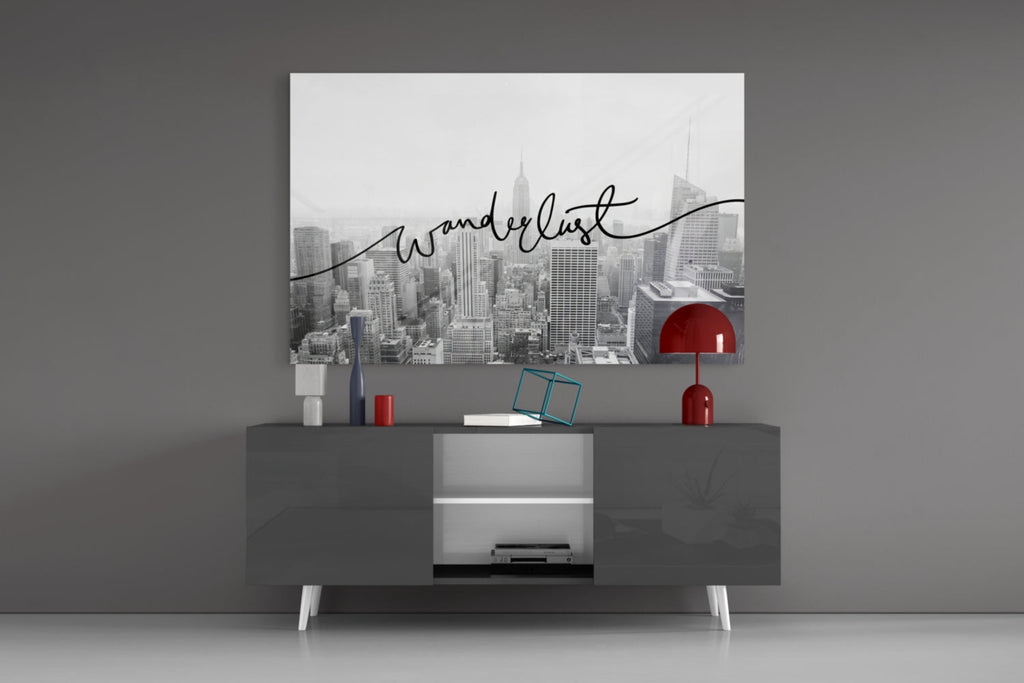 Black And White Skyline Wanderlust Glass Wall Art