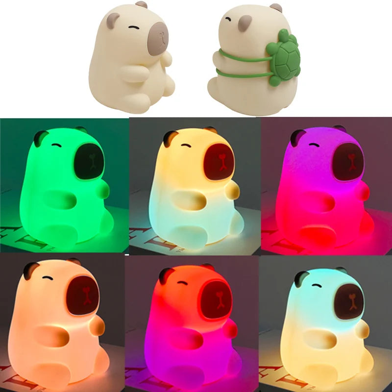 Capybara & Mango LED Night Light for Kids — Touch Sensor Rechargeable USB Dimmable RGB Lamp with Timer - PhishStones Products