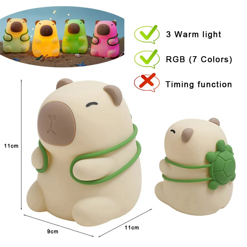 Capybara & Mango LED Night Light for Kids — Touch Sensor Rechargeable USB Dimmable RGB Lamp with Timer - PhishStones Products