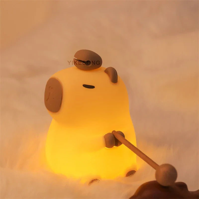 Capybara & Mango LED Night Light for Kids — Touch Sensor Rechargeable USB Dimmable RGB Lamp with Timer - PhishStones Products