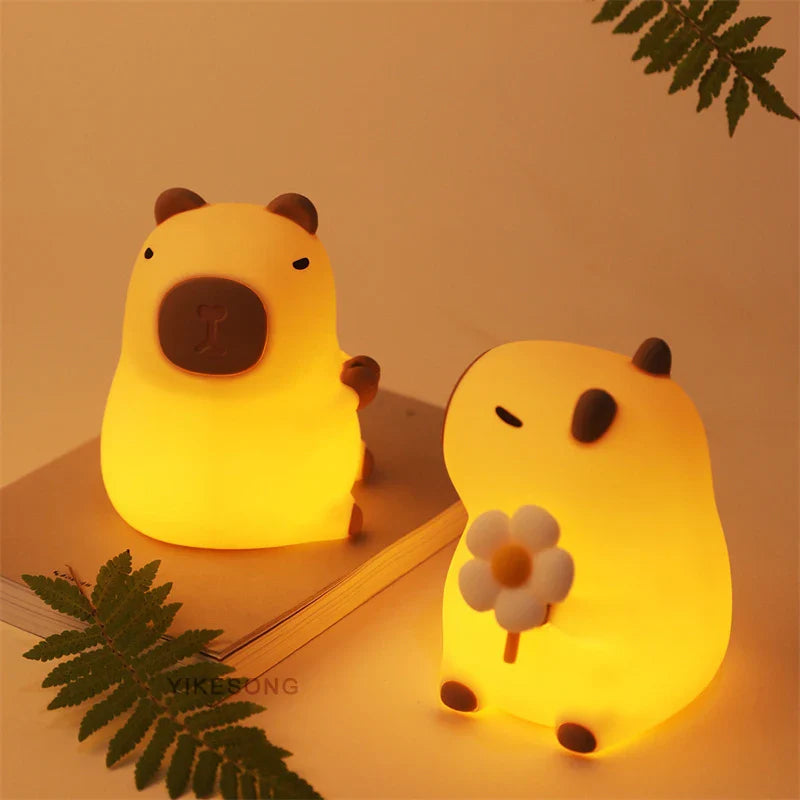 Capybara & Mango LED Night Light for Kids — Touch Sensor Rechargeable USB Dimmable RGB Lamp with Timer - PhishStones Products