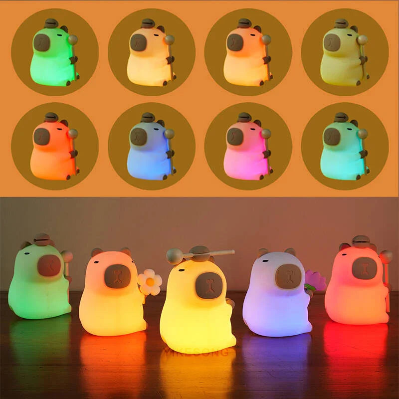 Capybara & Mango LED Night Light for Kids — Touch Sensor Rechargeable USB Dimmable RGB Lamp with Timer - PhishStones Products