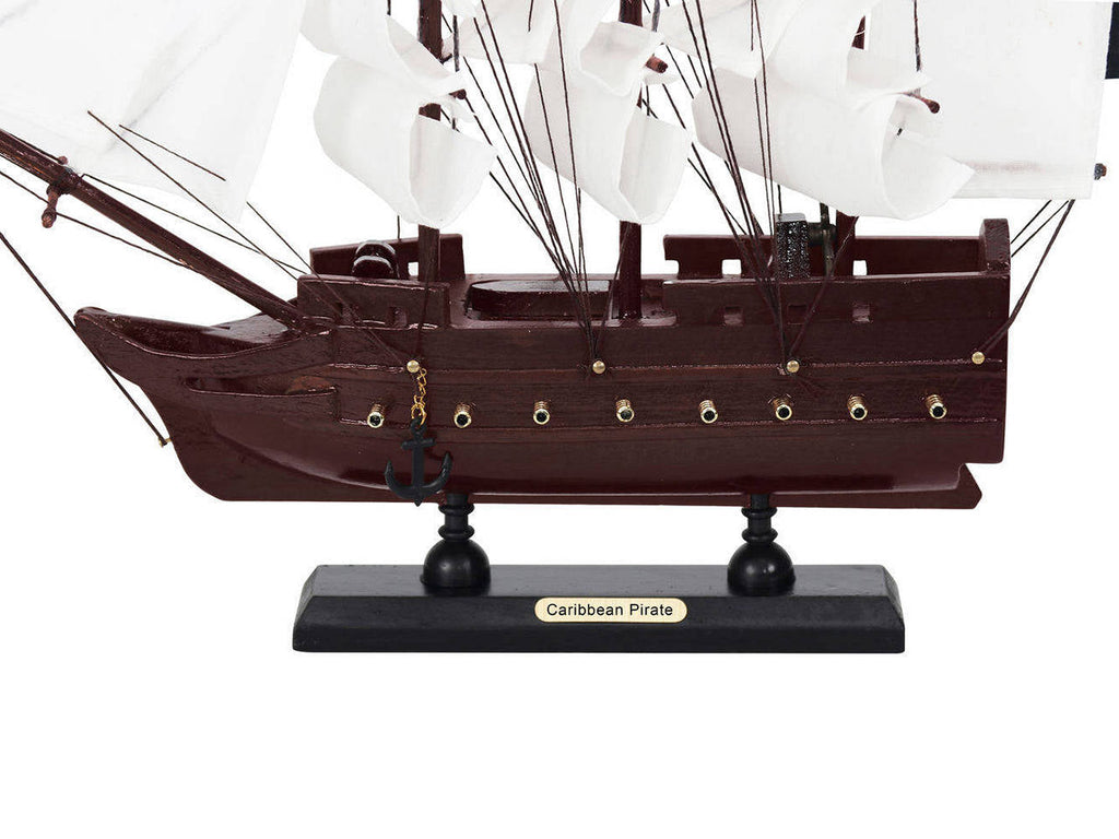 Wooden Caribbean Pirate White Sails Model Pirate Ship 12""