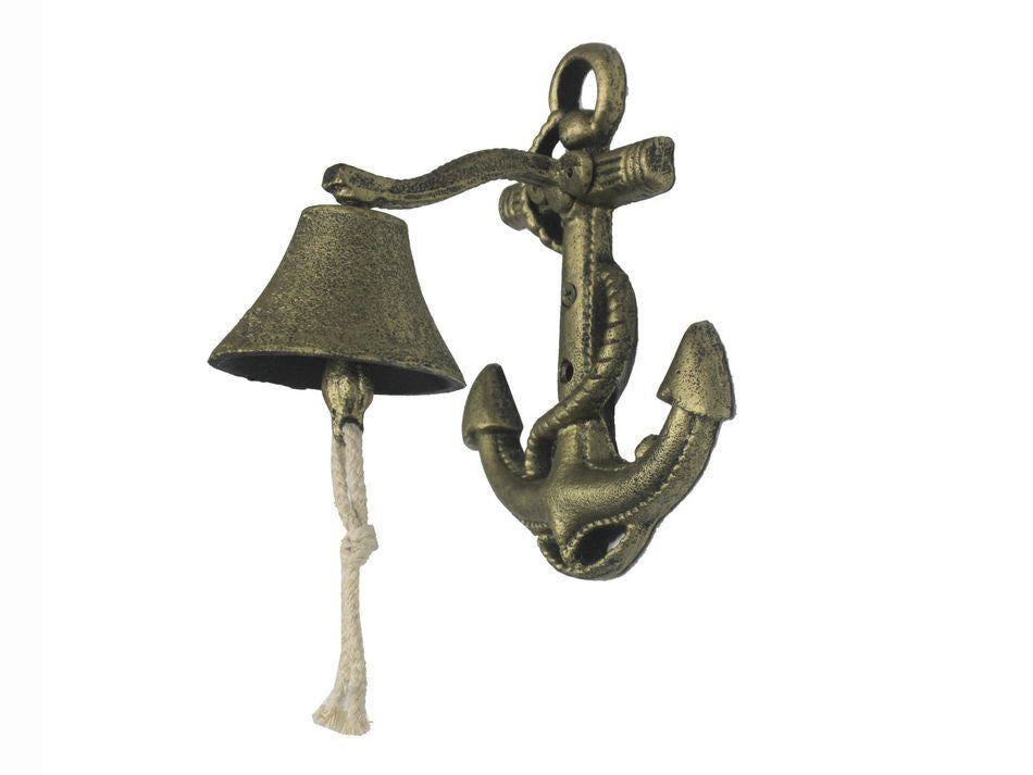 Rustic Gold Cast Iron Wall Mounted Anchor Bell 8""