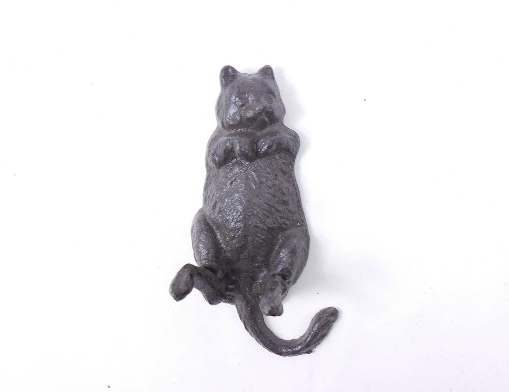 Cast Iron Happy Fat Cat Wall Hook 6""