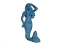 Rustic Light Blue Whitewashed Cast Iron Mermaid Hook 6""