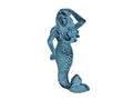 Rustic Dark Blue Whitewashed Cast Iron Mermaid Hook 6""