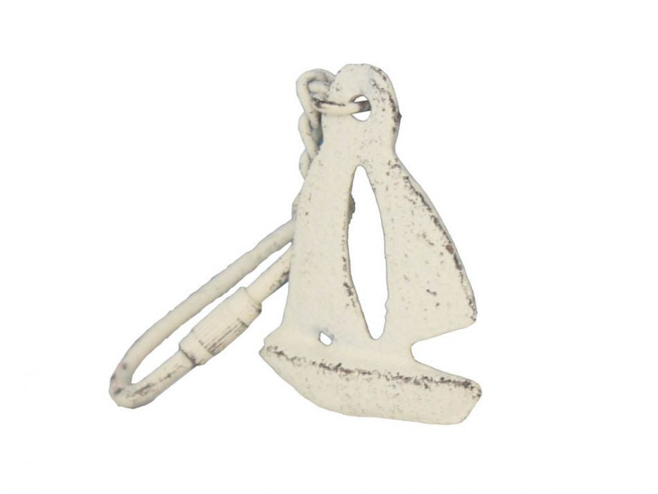 Whitewashed Cast Iron Sailboat Key Chain 5""